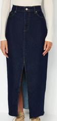 Moda Denim Düz Desen Günlük Maxi Boy Yırtmaçlı Maxi Denim Etek