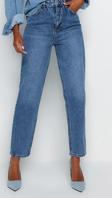 Stil Kadın Moda Denim Kot Pantolon Regular Dar Paça Mavi Yüksek Bel Mom Jeans