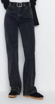 Stil Kadın Moda Denim Kot Pantolon Uzun Geniş Paça Antrasit Yüksek Bel Jeans