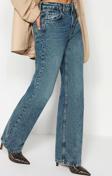 Stil Kadın Moda Denim Kot Pantolon Uzun Geniş Paça Antrasit Yüksek Bel Jeans