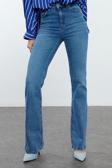 Stil Kadın Moda Denim Kot Pantolon Uzun İspanyol Paça Yüksek Bel Jeans
