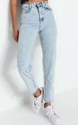 Stil Kadın Moda Denim Kot Pantolon Regular Geniş Paça Mavi Yüksek Bel Mom Jeans