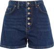 Moda Denim Yüksek Bel Geniş Paça Gündelik Koyu Mavi Önden Düğmeli Yüksek Bel Denim Şort