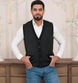 Woolen World Regular Fit Ön Cepli Desenli Kolsuz Erkek Triko Yelek