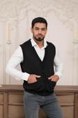 Woolen World Regular Fit Ön Cepli Desenli Kolsuz Erkek Triko Yelek
