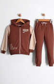 Erkek Çocuk Mevsimlik Est Baskılı Fermuarlı 2'li Eşofman Takımı
