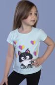 Toontoy Kız Çocuk Likee Kedi Baskılı Tişört