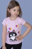 Toontoy Kız Çocuk Likee Kedi Baskılı Tişört