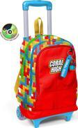 Coral High Kids Renkli Blok Desenli Üç Bölmeli Çekçekli Okul Sırt Çantası 23975