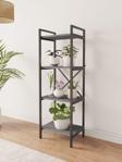 Mobitopya Nilamu Antrasit, 4 Raflı, Metal Aksamlı, Kitaplık, Organizer, Ofis, Ev, Dekoratif 45*135*30 Cm