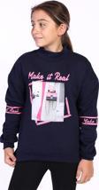 Toontoy Kız Çocuk Baskılı Taş İşlemeli Balıkçı Yaka Sweatshirt