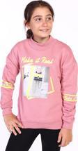 Toontoy Kız Çocuk Baskılı Taş İşlemeli Balıkçı Yaka Sweatshirt