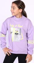 Toontoy Kız Çocuk Baskılı Taş İşlemeli Balıkçı Yaka Sweatshirt