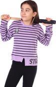 Toontoy Kız Çocuk Çizgili Striped Baskılı Sweatshirt