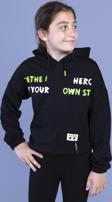 Toontoy Kız Çocuk Kapüşolu Kanguru Cepli Baskılı Sweatshirt