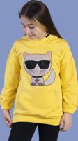 Toontoy Kız Çocuk Kedi Desenli Taş İşlemeli Kanguru Cepli Sweatshirt