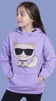 Toontoy Kız Çocuk Kedi Desenli Taş İşlemeli Kanguru Cepli Sweatshirt