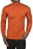 DeepSEA Erkek Kiremit Rengi Kare Desenli Balıkçı Yaka Slim Fit Boğazlı Triko Kazak 2505493