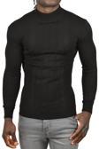 DeepSEA Erkek Siyah Yarım Balıkçı Yaka Çizgili Tüylenmeyen Slim Fit Triko Kazak 2505491