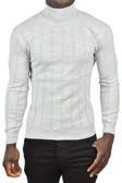 DeepSEA Erkek Gri Slim Fit Likralı Tam Balıkçı Yaka Çizgili Boğazlı Kazak 2505504