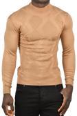 DeepSEA Erkek Camel Baklava Desenli Slim Fit Yarım Balıkçı Yaka Triko Boğazlı Kazak 2505511