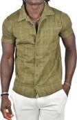DeepSEA Erkek Haki Kabartma Desenli Slim Fit Likralı Kısa Kollu Penye Gömlek 2403222