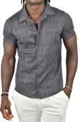 DeepSEA Erkek Lacivert Kabartma Desenli Slim Fit Likralı Kısa Kollu Penye Gömlek 2403222
