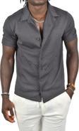 DeepSEA Erkek Lacivert Kabartma Çizgi Desenli Slim Fit Kısa Kollu Penye Gömlek 2403221