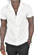 DeepSEA Erkek Beyaz Kabartma Çizgi Desenli Slim Fit Kısa Kollu Penye Gömlek 2403221