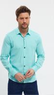 DeepSEA Erkek Turkuaz Slim Fit Likralı Uzun Kollu Çıt çıtlı Düz Gömlek 2403013