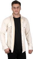 DeepSEA Erkek Krem Kırışmayan Süet Kumaş ÇıtÇıtlı Cepli Slim Fit Mevsimlik Gömlek 2302329