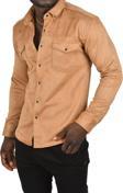 DeepSEA Erkek Camel Kırışmayan Süet Kumaş ÇıtÇıtlı Cepli Slim Fit Mevsimlik Gömlek 2302329