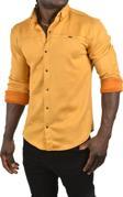 DeepSEA Erkek Hardal Sarısı Likralı Çıtçıtlı Kırışmayan Süet Kumaş Slim Fit Cepsiz Mevsimlik Gömlek 2500556