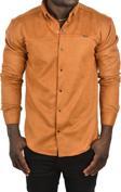 DeepSEA Erkek Taba Likralı Çıtçıtlı Kırışmayan Süet Kumaş Slim Fit Cepsiz Mevsimlik Gömlek 2500556