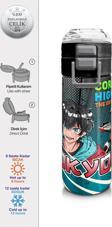 Coral High Kids Gri Nefti Anime Motorsiklet Desenli Pipetli ve Direkt İçim Çelik Termos 500 ml 31965