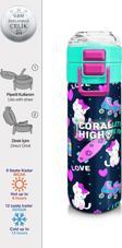 Coral High Kids Lacivert Pembe Kedili Paten Desenli Pipetli ve Direkt İçim Çelik Termos 500 ml 31983