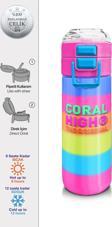 Coral High Kids Renkli Çizgili Pipetli ve Direk İçimli Paslanmaz Çelik Termos 500 ML 31986