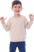 Basic Düz Renk Bej Fırçalı Yumuşak %100 Pamuk Sweatshirt