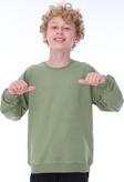 Oversize Unisex Basic Düz Haki Renk %100 Pamuk Sweatshirt (2-11 Yaş)