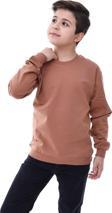 Basic Bisiklet Yaka Şardonlu Çocuk Sweatshirt 3-10 Yaş Kahverengi