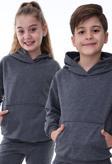 Basic Kapüşonlu Şardonlu Kanguru Cep Detaylı Çocuk Sweatshirt 3-10 Yaş Füme