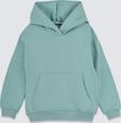 Basic Kapüşonlu Şardonlu Kanguru Cep Detaylı Çocuk Sweatshirt 3-10 Yaş Su Yeşili