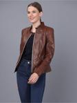 Basics&More Bayan Kestane Deri Ceket Kestane 2XL