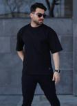 İxir Oversize Erkek Tişört X Desenli Siyah