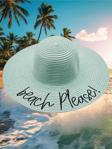 Kadın Beach Please Nakış İşlemeli Hasır Şapka