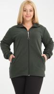 Banega Curve Büyük Beden Haki Fermuarlı Cepli Şardonlu Polar Sweatshirt Hırka