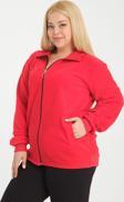 Banega Curve Büyük Beden Kırmızı Fermuarlı Cepli Şardonlu Polar Sweatshirt Hırka