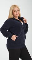 Banega Curve Büyük Beden Lacivert Fermuarlı Cepli Şardonlu Polar Sweatshirt Hırka