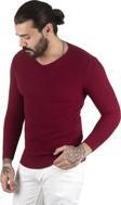 DeepSEA  Erkek Bordo Kare Desenli Dar Kesim V Yaka Triko Kazak 2300341