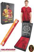 Galatasaray Orijinal Lisanslı Aslan Baskılı T-Shirt + Şal Kaşkol Set Hediyelik Ahşap Kutulu